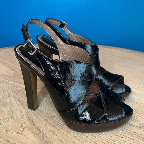 Marni Patent Leather Peep Toe Slingback Platform Heeled Sandals Women’s Size 7 - Picture 1 of 10